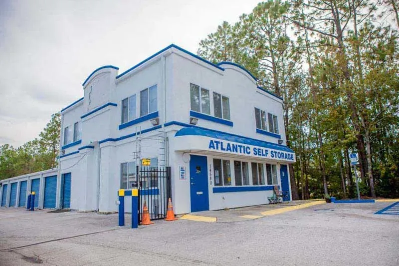 Exterior entrance and units of the Airport Self Storage Facility of Atlantic Self Storage