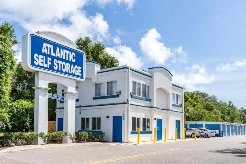 Front entrance sign at Atlantic Self Storage in St Augustine, Florida